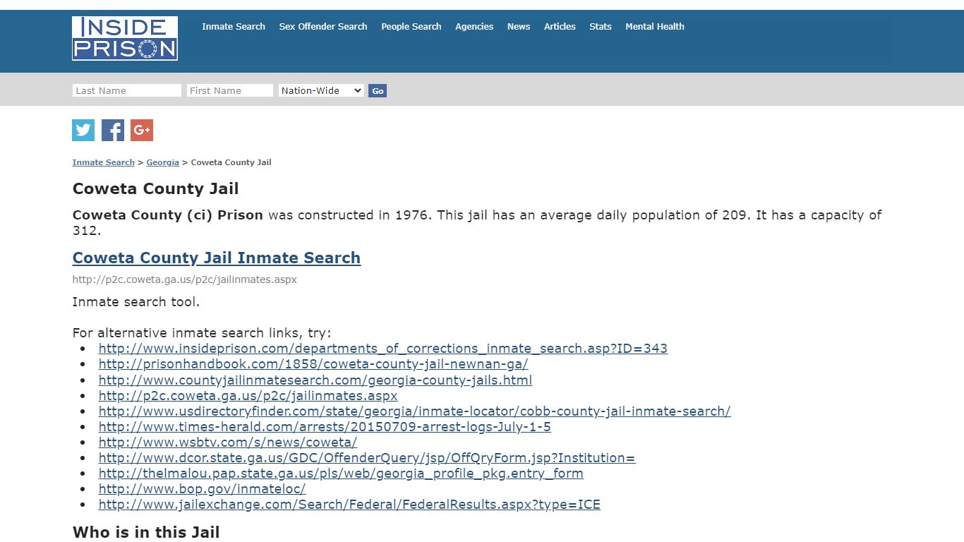 Coweta County Jail - Georgia - Inmate Search